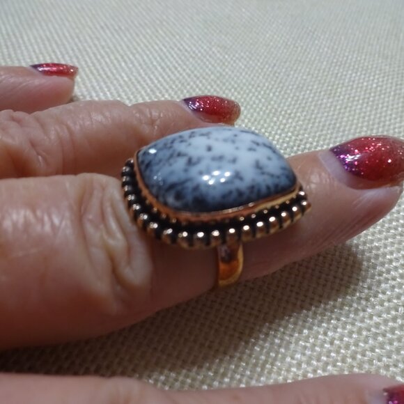Unique DENDRITE OPAL Handmade Copper Ring Size 7.25 #972B - Picture 2 of 4